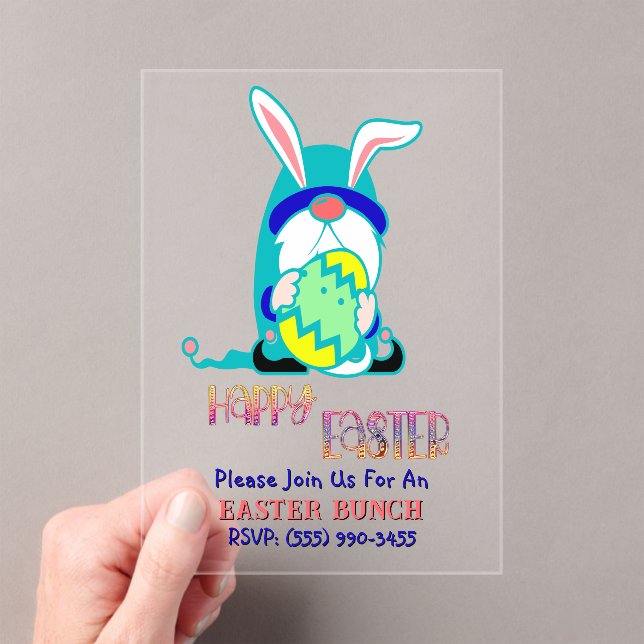 Gnome & Egg Happy Easter Brunch Acrylic Invitations (Insitu (Handheld))