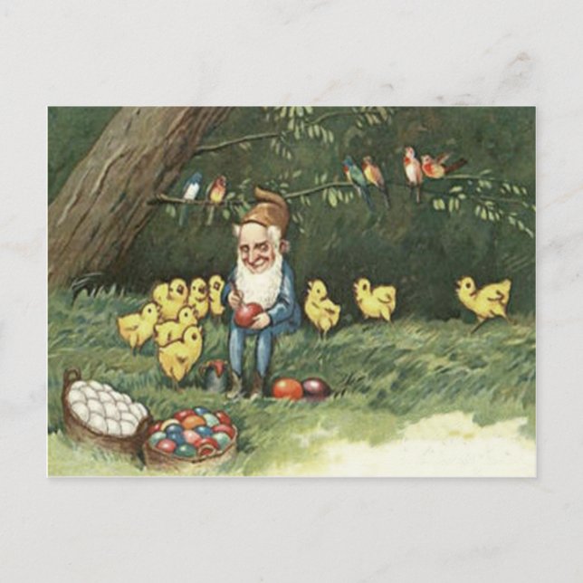 Gnome Elf Easter Coloured Painted Egg Chick Holiday Postcard (Front)