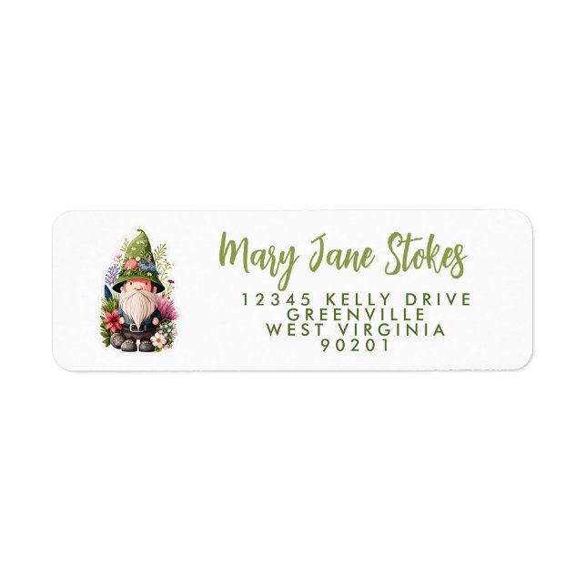 gnome envelope RETURN ADDRESS garden green Return Address Label (Front)
