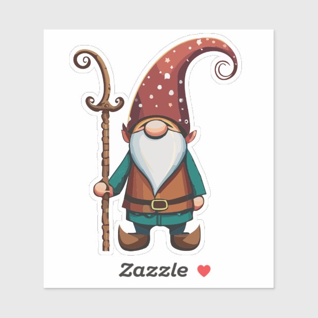 Gnome Explorer With Walking Cane  Sticker  (Sheet)