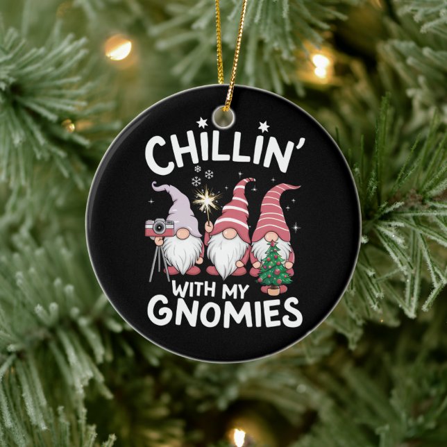 Gnome Family Christmas Chillin With My Gnomies Ceramic Ornament (Tree)