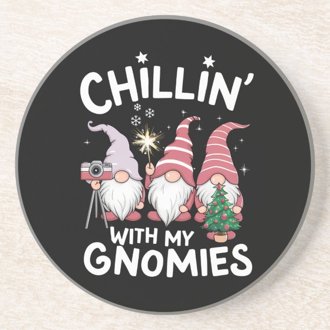 Gnome Family Christmas Chillin With My Gnomies Coaster (Front)