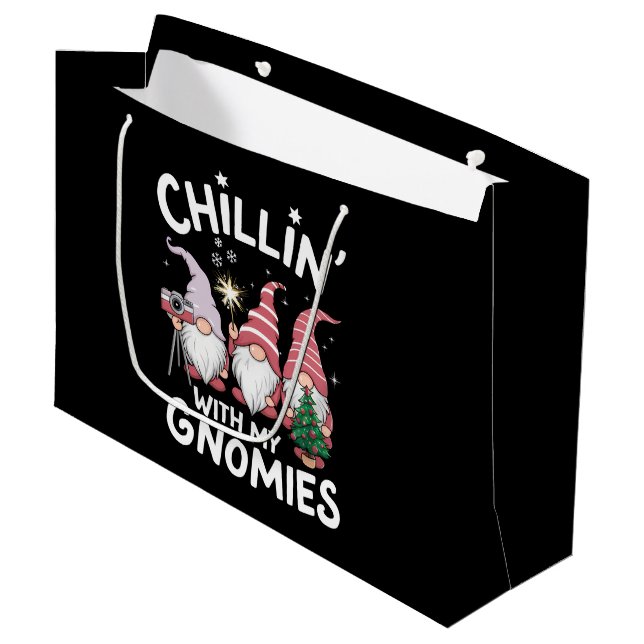Gnome Family Christmas Chillin With My Gnomies Large Gift Bag (Front Angled)