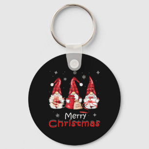 Gnome Family Christmas For Women Men Buffalo Plaid Key Ring