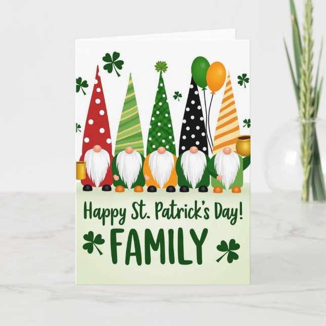 Gnome Family Happy St Patricks Day Card (Front)