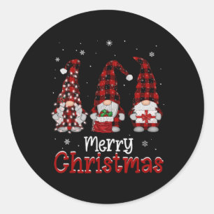 Gnome Family Merry Christmas Red Plaid Xmas Men Wo Classic Round Sticker
