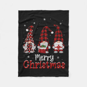 Gnome Family Merry Christmas Red Plaid Xmas Men Wo Fleece Blanket