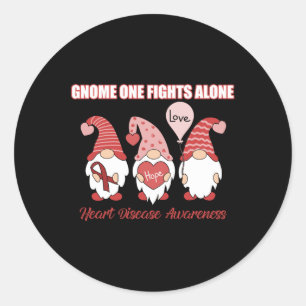 Gnome Fights Heart Disease Awareness Month Red Rib Classic Round Sticker