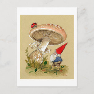 Gnome find a Ladybug and Mushroom Postcard