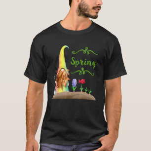 Gnome Flower Garden Spring Green Typography Sandym T-Shirt