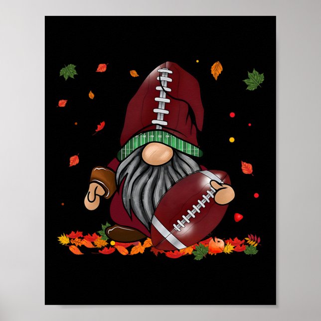 Gnome Football Season Thanksgiving Fall Leaves Aut Poster (Front)