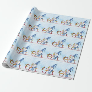 Gnome for Christmas Decorated Sleigh Wrapping Paper