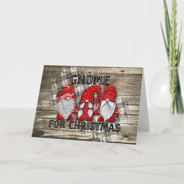 Gnome For Christmas Plaid Rustic Country Farmhouse Card (Front)