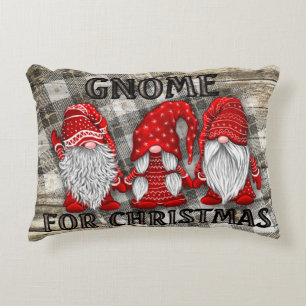 Gnome For Christmas Plaid Rustic Country Farmhouse Decorative Cushion