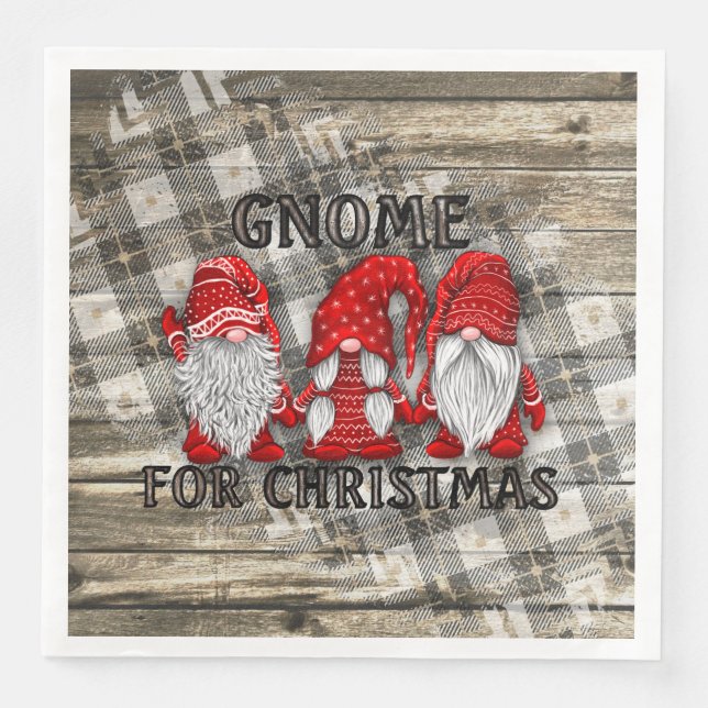 Gnome For Christmas Plaid Rustic Country Farmhouse Napkin (Front)