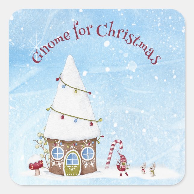 Gnome for Christmas Snowfall on Gnome Home   Square Sticker (Front)
