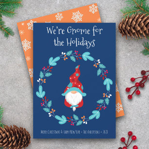 Gnome for Holidays Floral Wreath Cute Elf Blue Holiday Card