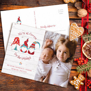 Gnome for Holidays Photo Fun Type Rustic Wood Cute Holiday Postcard