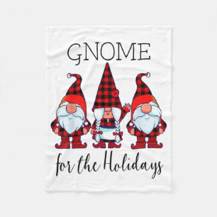 Gnome For The Holidays Buffalo Plaid 3 Gnomes Chri Fleece Blanket