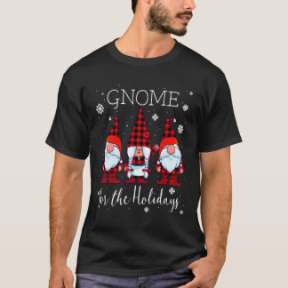 Gnome For The Holidays Buffalo Plaid 3 Gnomes Chri T-Shirt