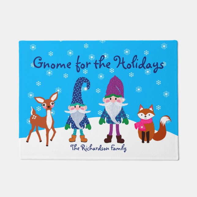 Gnome for the Holidays Christmas  Doormat (Front)