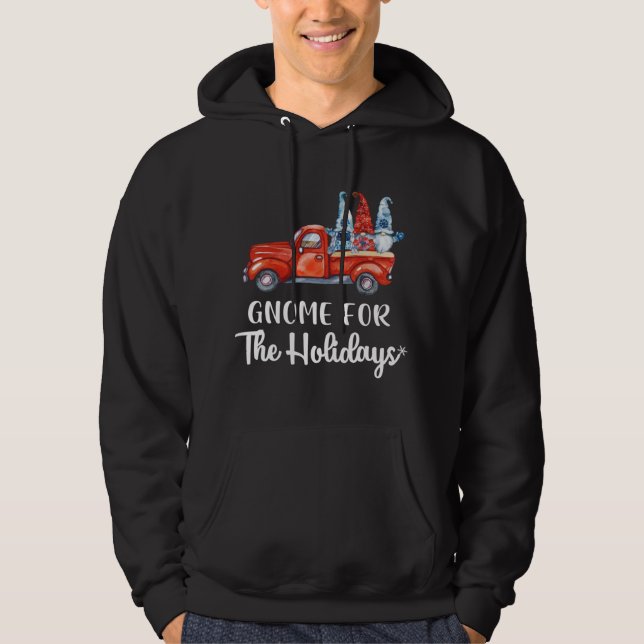 Gnome For The Holidays Christmas Gnome Red Truck Hoodie (Front)