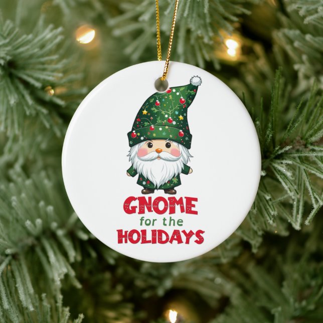 Gnome For The Holidays Funny & Adorable Christmas  Ceramic Ornament (Tree)