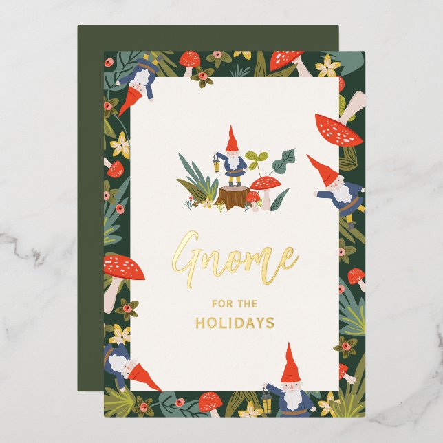 Gnome for the Holidays Gold Foil Holiday Card (Front/Back)