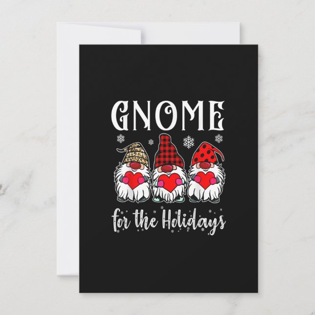 Gnome For The Holidays Leopard Plaid 3 Gnomes Chri Invitation (Front)