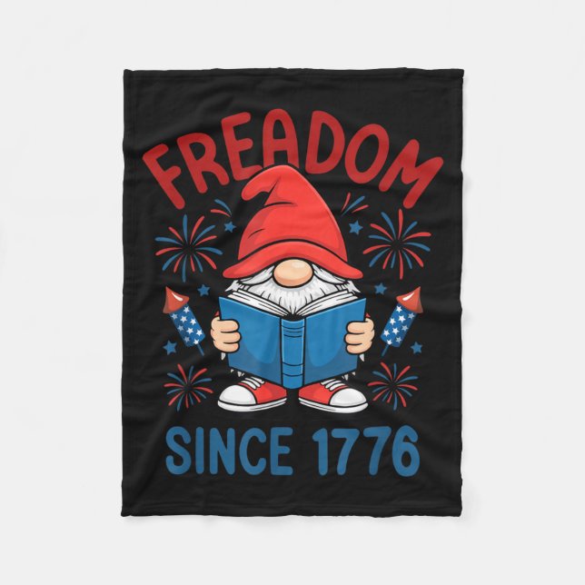 Gnome Freadom Firework Patriotic Book American Fleece Blanket (Front)