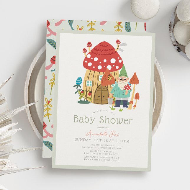 Gnome Garden Mushroom Green Boy Baby Shower Invitation (Creator Uploaded)