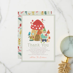 Gnome Garden Mushroom Green Boy Baby Shower Thank You Card