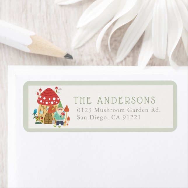 Gnome Garden Mushroom Green Return Address Label (Insitu)