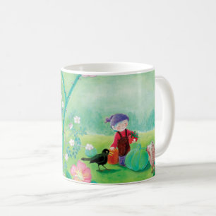Gnome gardener, Blackbird, Hedgehog & white Rabbit Coffee Mug