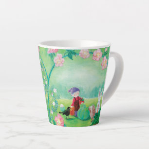 Gnome gardener, Blackbird, Hedgehog & white Rabbit Latte Mug