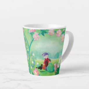 Gnome gardener, Blackbird, Hedgehog & white Rabbit Latte Mug