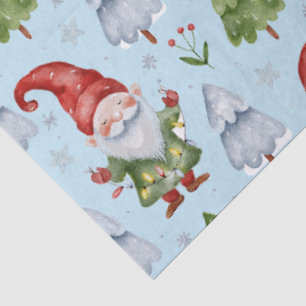 Gnome Gift Wrapping Tissue Paper Blue Watercolor