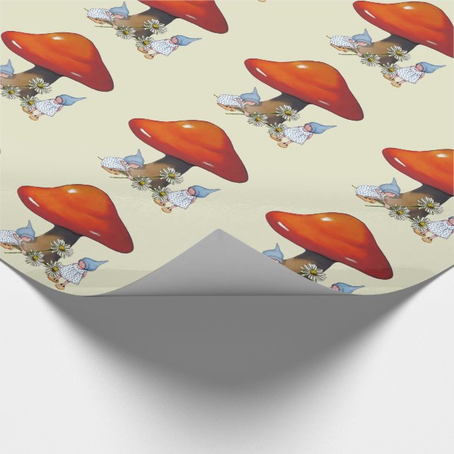 Gnome Girls, Daisies, Toadstool, Fantasy Art Wrapping Paper (Corner)