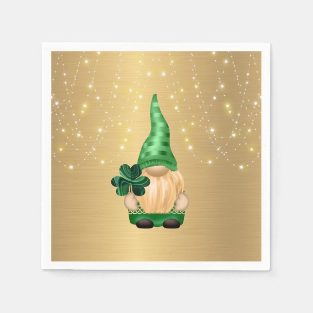 Gnome Gold Lights Shamrock St Patricks Day Napkin (Front)