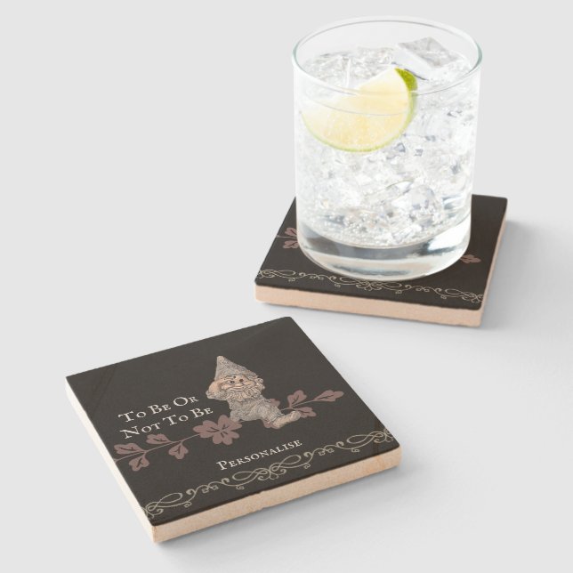 Gnome Gonk Quote Cute Black Personalised  Stone Coaster (Side)