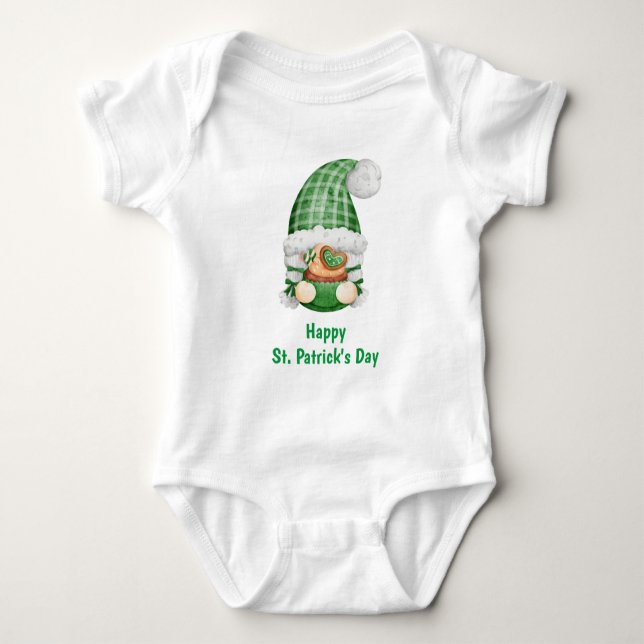Gnome Green Cute Adorable St. Patrick's Day  Baby Bodysuit (Front)