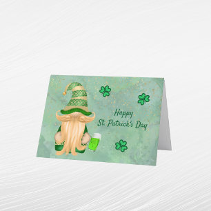 Gnome Green Gold Shamrock Beer St Patricks Day Holiday Card