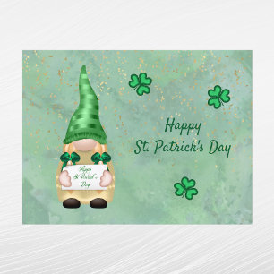 Gnome Green Gold Shamrock St Patricks Day Holiday Postcard