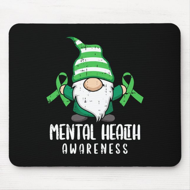 Gnome Green Ribbon Mental Health Awareness Warrior Mouse Pad (Front)