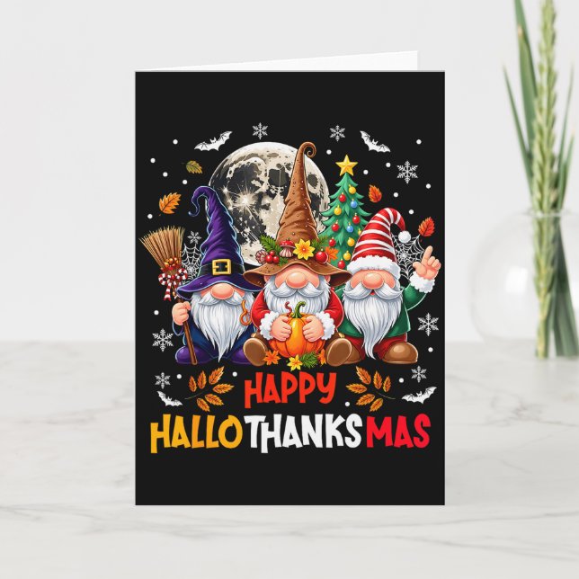 Gnome Hallothanksmas Halloween Thanksgiving Christ Card (Front)