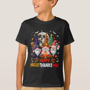 Gnome Hallothanksmas Halloween Thanksgiving Christ T-Shirt