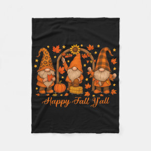 Gnome Happy Fall Yall Pumpkin Autumn Thanksgiving  Fleece Blanket