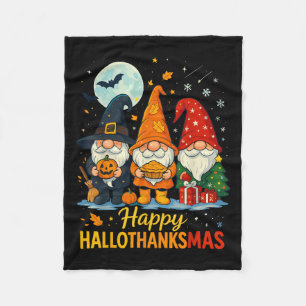 Gnome Happy Hallothanksmas Shirt Halloween Xmas Th Fleece Blanket