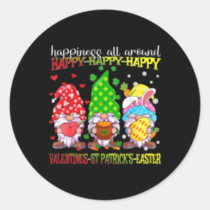 Gnome Happy Valentine St Patrick Easter Happiness  Classic Round Sticker