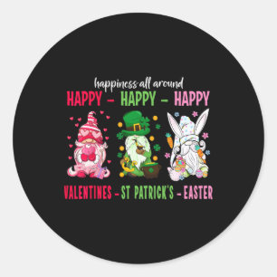 Gnome Happy Valentine St Patrick Easter Happiness  Classic Round Sticker